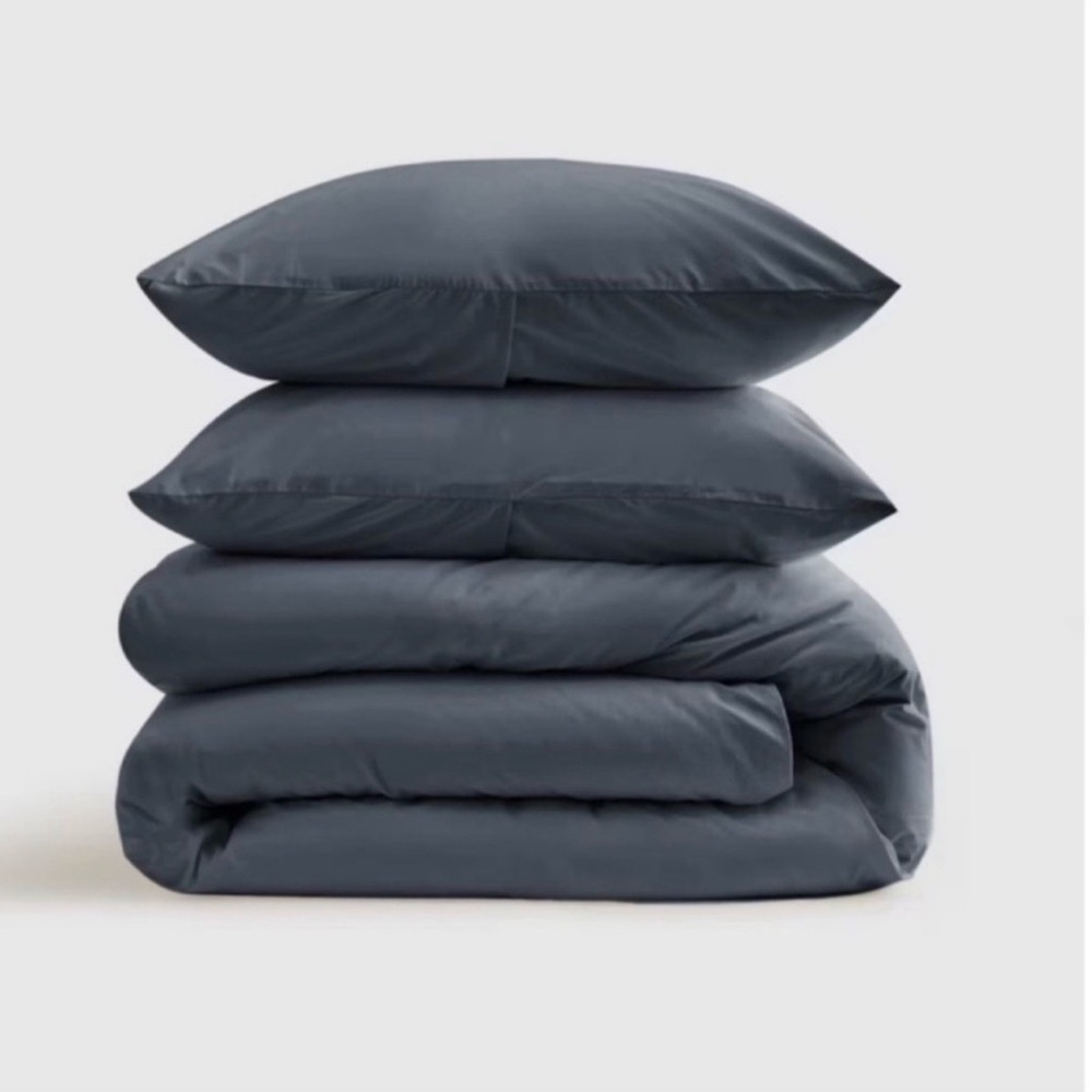 Quince Organic Percale Cotton King Duvet Cover & Pillow Sham Set in Nightfall
